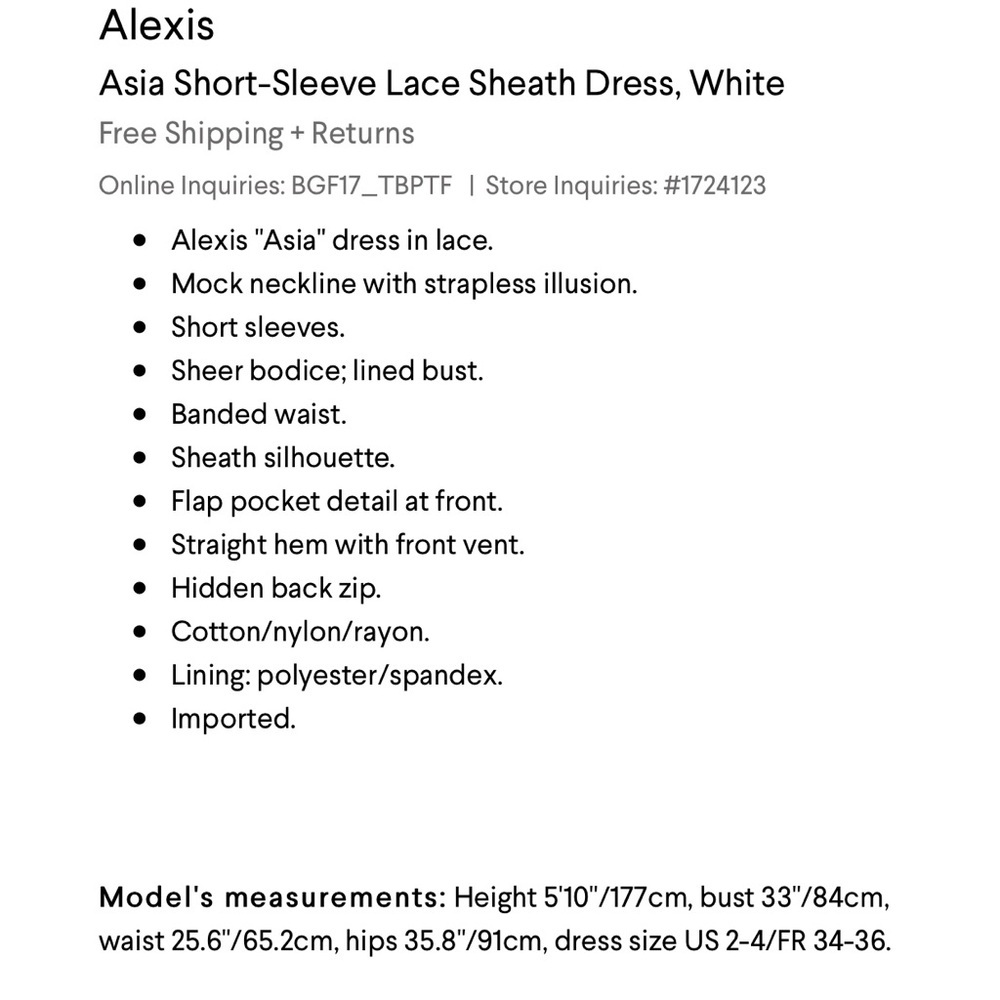 Alexis Asia White Lace Sheath Dress Size M - Picture 5 of 8